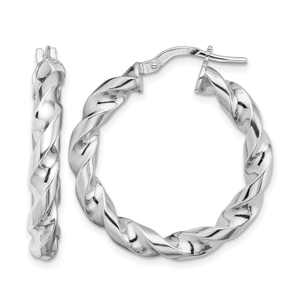 Sterling Silver Rhodium-plated 4x20mmTwisted Hoop Earrings Blocher Jewelers Ellwood City, PA