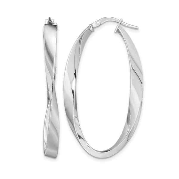 Sterling Silver Rhodium-plated Polished and Twisted Oval Hoop Earrings Blocher Jewelers Ellwood City, PA