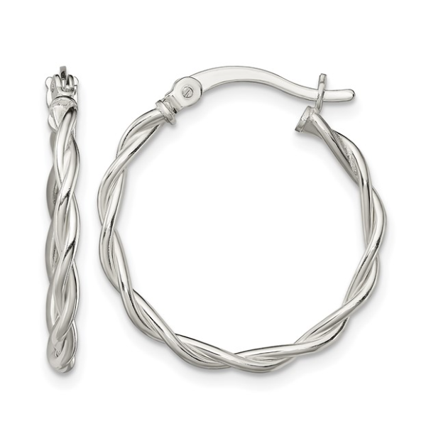 Sterling Silver Polished Braided 22mm Hoop Earrings Blocher Jewelers Ellwood City, PA