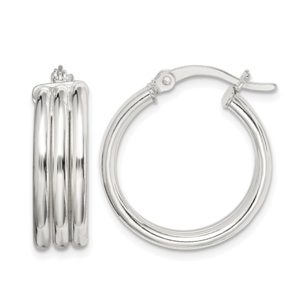 Sterling Silver Polished Grooved 6.5x20mm Hoop Earrings Blocher Jewelers Ellwood City, PA