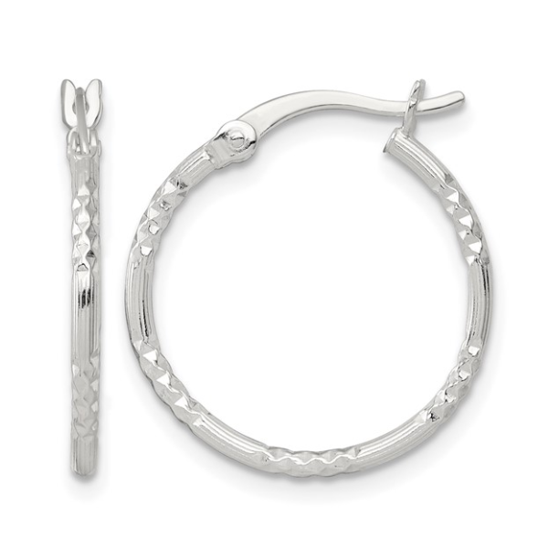 Sterling Silver Polished Diamond-cut Textured 20x1.5mm Round Hoop Earrings Blocher Jewelers Ellwood City, PA