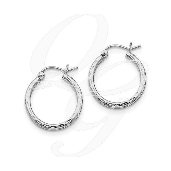 Sterling Silver Rhodium-plated 2mm Diamond Cut Hoop Earrings Blocher Jewelers Ellwood City, PA