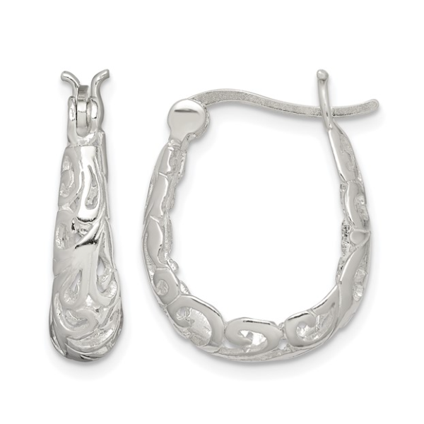 Sterling Silver Polished Filigree Oval Hoop Earrings Blocher Jewelers Ellwood City, PA