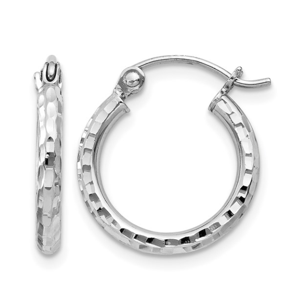 Sterling Silver Rhodium-plated 2mm Diamond Cut Hoop Earrings Blocher Jewelers Ellwood City, PA