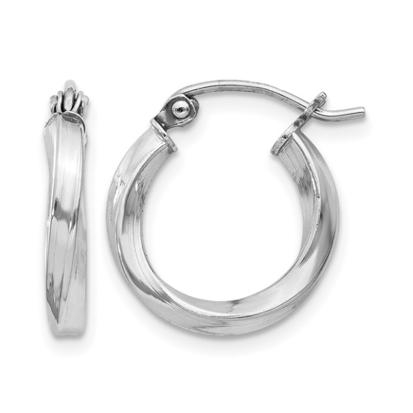 Sterling Silver Rhodium-plated Twisted 2.5x15mmHoop Earrings Blocher Jewelers Ellwood City, PA