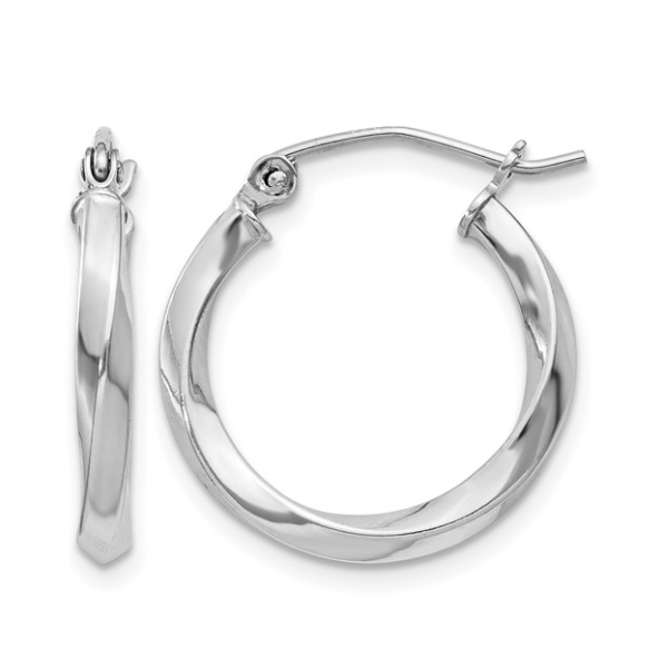 Sterling Silver Rhodium-plated Twisted 2.5x18mmHoop Earrings Blocher Jewelers Ellwood City, PA