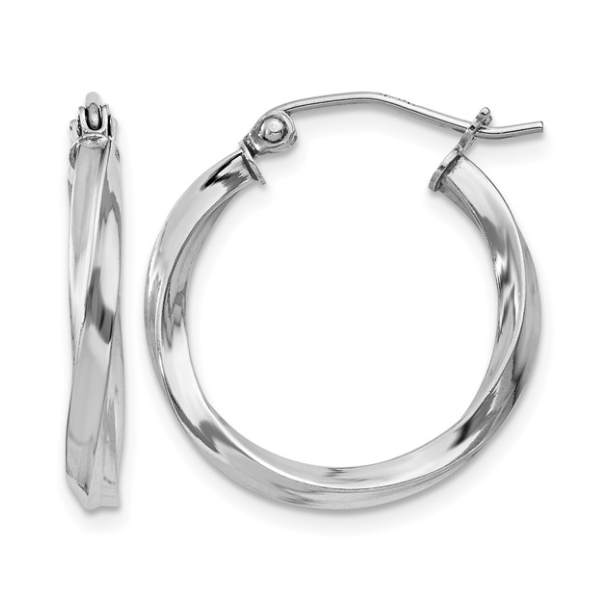 Sterling Silver Rhodium-plated Twisted 2.5x20mmHoop Earrings Blocher Jewelers Ellwood City, PA