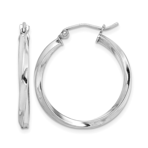 Sterling Silver Rhodium-plated Twisted 2.5x25mmHoop Earrings Blocher Jewelers Ellwood City, PA