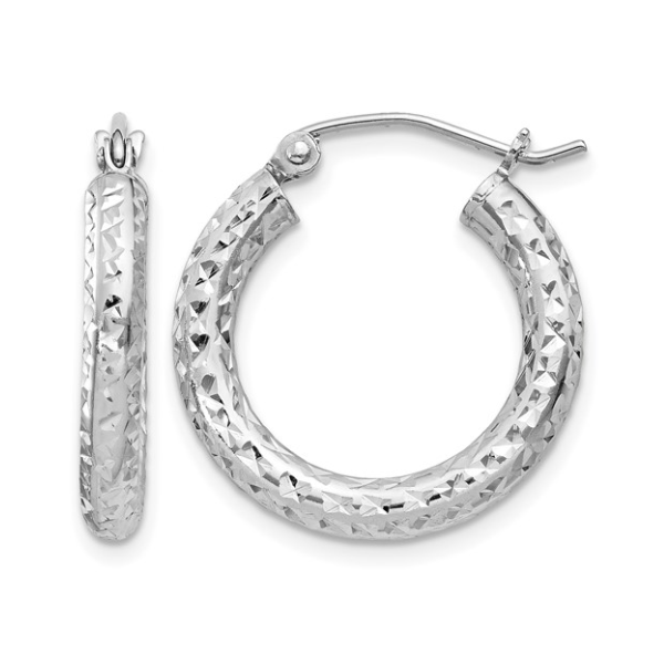 Sterling Silver Rhodium-plated D/C 3x20mm Hoop Earrings Blocher Jewelers Ellwood City, PA