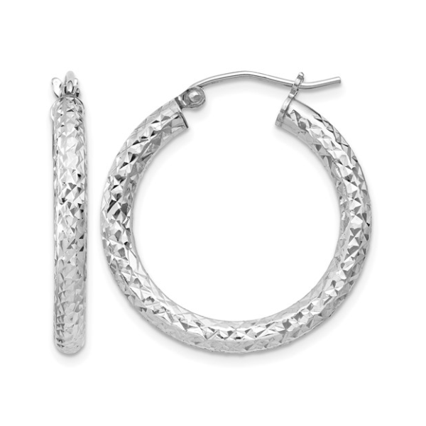 Sterling Silver Rhodium-plated D/C 3x25mm Hoop Earrings Blocher Jewelers Ellwood City, PA