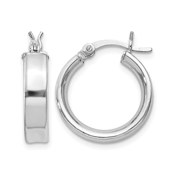 Sterling Silver Rhodium Plated 4x16mm Hoop Earrings Blocher Jewelers Ellwood City, PA