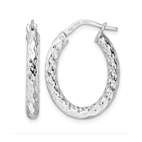 Sterling Silver Rhod-plated Polished D/C Hoop Earrings Blocher Jewelers Ellwood City, PA