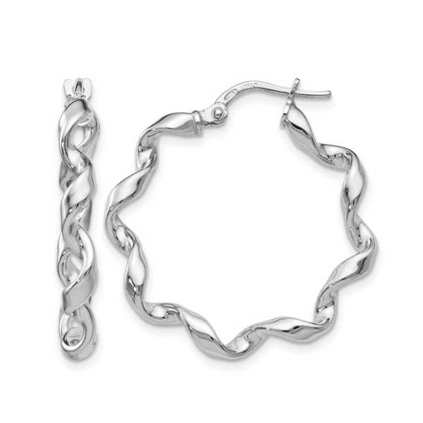 Sterling Silver RH-plated Polished Twisted Hoop Earrings Blocher Jewelers Ellwood City, PA