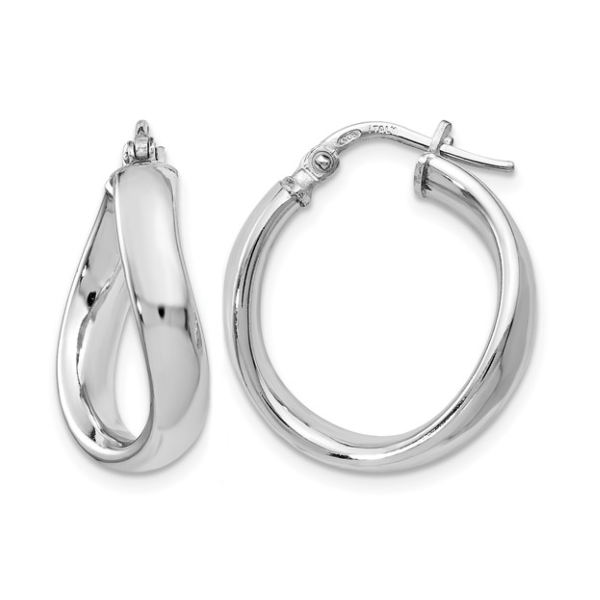 Sterling Silver RH-plated Polished Twisted Hoop Earrings Blocher Jewelers Ellwood City, PA