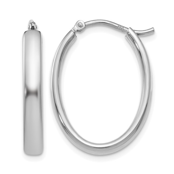 Sterling Silver RH-plated Polished Oval Hoop Earrings Blocher Jewelers Ellwood City, PA