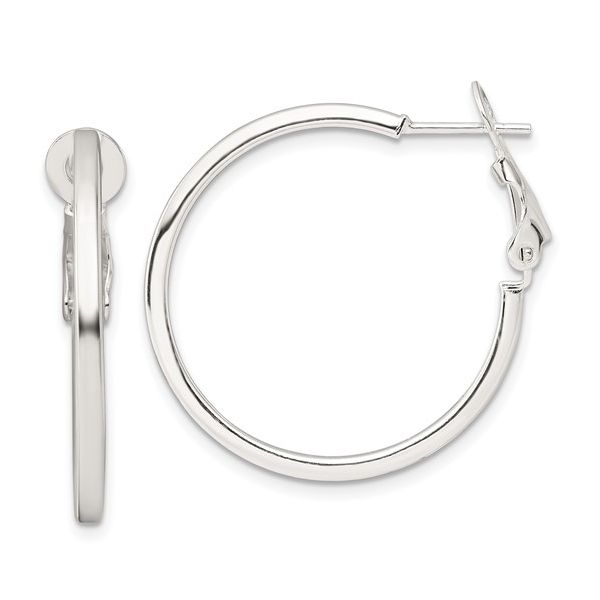 Sterling Silver Square Tube Omega Back Round Hoop Earrings Blocher Jewelers Ellwood City, PA