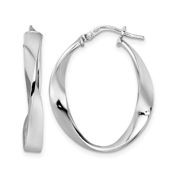 Leslie's Sterling Silver Rhod-plated Polished Oval Twisted Hoop Earrings Blocher Jewelers Ellwood City, PA