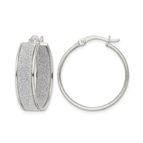 Sterling Silver Polished Fabric Glitter 6.85mm Round Hoop Earrings Blocher Jewelers Ellwood City, PA