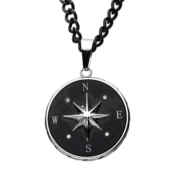 Men's Stainless Steel and Black Plated Compass Pendant Blocher Jewelers Ellwood City, PA