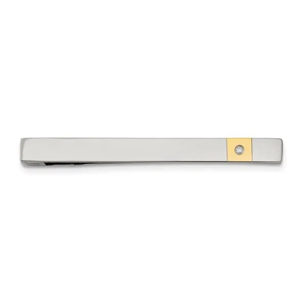 Chisel Stainless Steel Polished Yellow IP-plated Diamond Tie Bar 0.03Tw Blocher Jewelers Ellwood City, PA