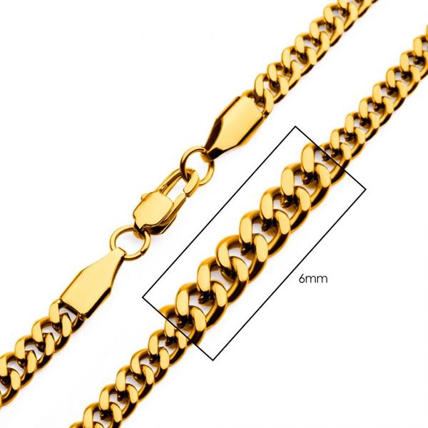 6mm 18K Gold IP Diamond Cut Curb Chain Necklace 24