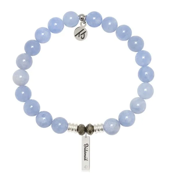 Bridal Collection: Sky Blue Jade Bracelet with Bridesmaid Sterling Silver Charm Bar Blocher Jewelers Ellwood City, PA