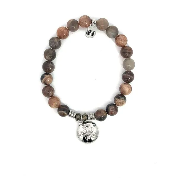 Sand Moonstone Gemstone Bracelet with Sterling Silver Sand Dollar Charm Blocher Jewelers Ellwood City, PA