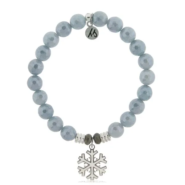 Blue Quartzite Gemstone Bracelet with Snowflake Opal Sterling Silver Charm Blocher Jewelers Ellwood City, PA