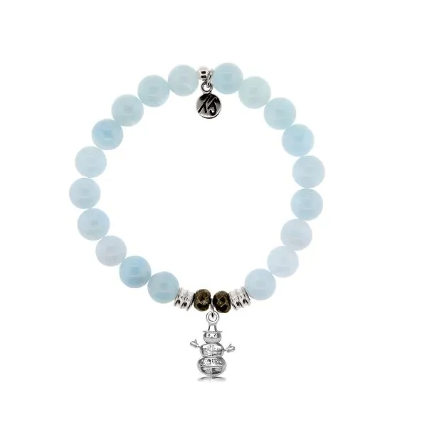 Blue Aquamarine Gemstone Bracelet With Sterling Silver Snowman Charm Blocher Jewelers Ellwood City, PA