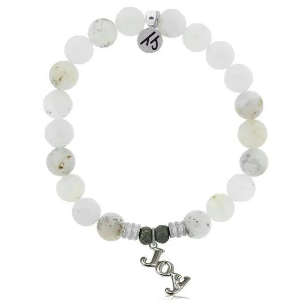 White Chalcedony Stone Bracelet with Joy Sterling Silver Charm Blocher Jewelers Ellwood City, PA