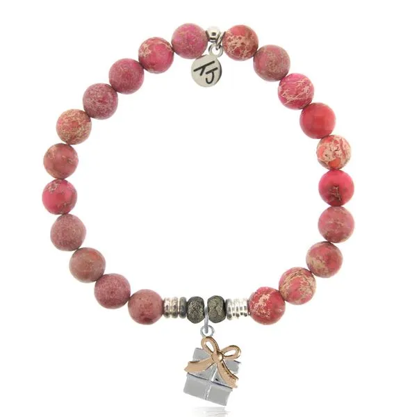 Cranberry Jasper Gemstone Bracelet with Present Sterling Silver Charm Blocher Jewelers Ellwood City, PA