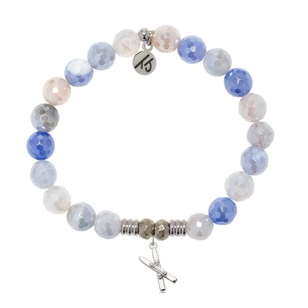 Blue Sparkle Agate Gemstone Bracelet With Sterling Silver Ski Pendant Blocher Jewelers Ellwood City, PA