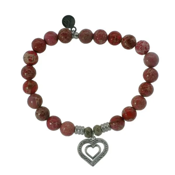 Cranberry Jasper Family Heart With Sterling Silver Heart Charm Blocher Jewelers Ellwood City, PA