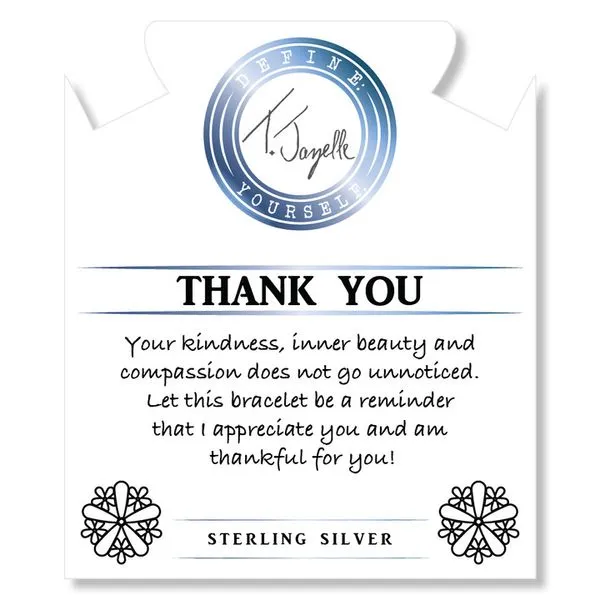 Denim Blue Agate Gemstone Bracelet with Thank You Flower Sterling Silver Charm Image 2 Blocher Jewelers Ellwood City, PA