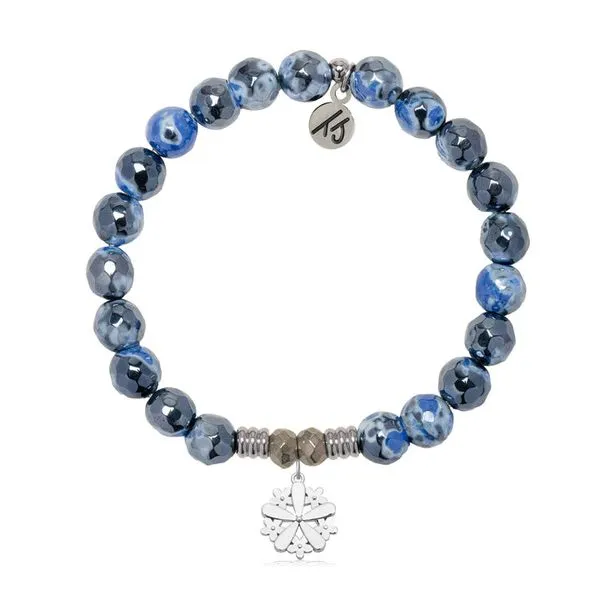 Denim Blue Agate Gemstone Bracelet with Thank You Flower Sterling Silver Charm Blocher Jewelers Ellwood City, PA