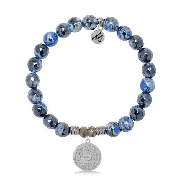 Denim Blue Agate Gemstone Bracelet with Serenity Prayer Sterling Silver Charm Blocher Jewelers Ellwood City, PA