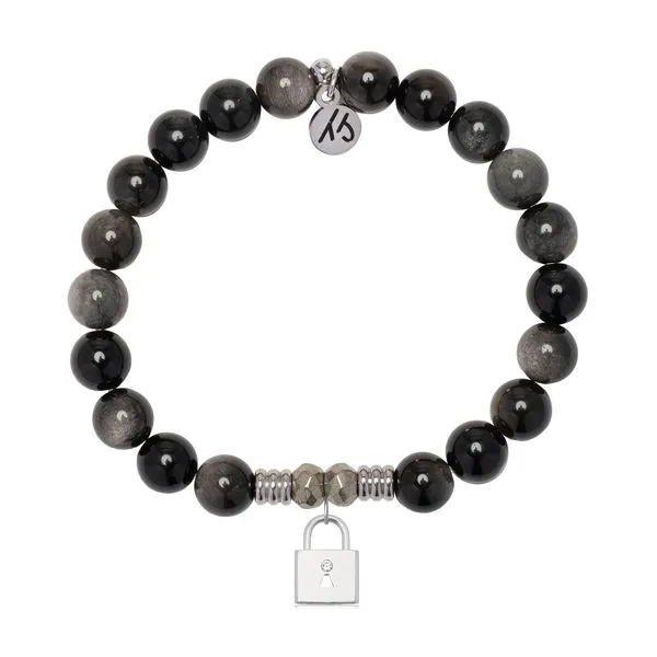 Silver Obsidian Gemstone Bracelet With Sterling Silver Lock Charm Blocher Jewelers Ellwood City, PA