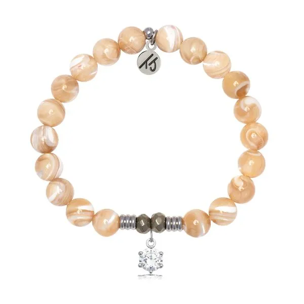 Tan Shell Bracelet with Sterling Silver 