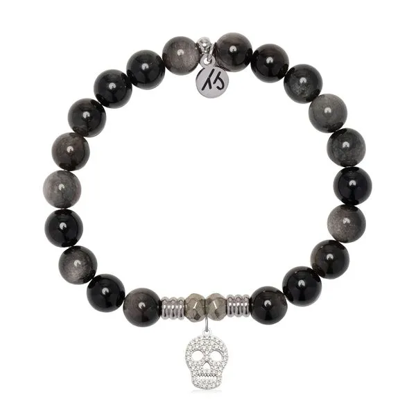 Silver Obsidian Gemstone Bracelet With Sterling Silver Skull Charm Blocher Jewelers Ellwood City, PA