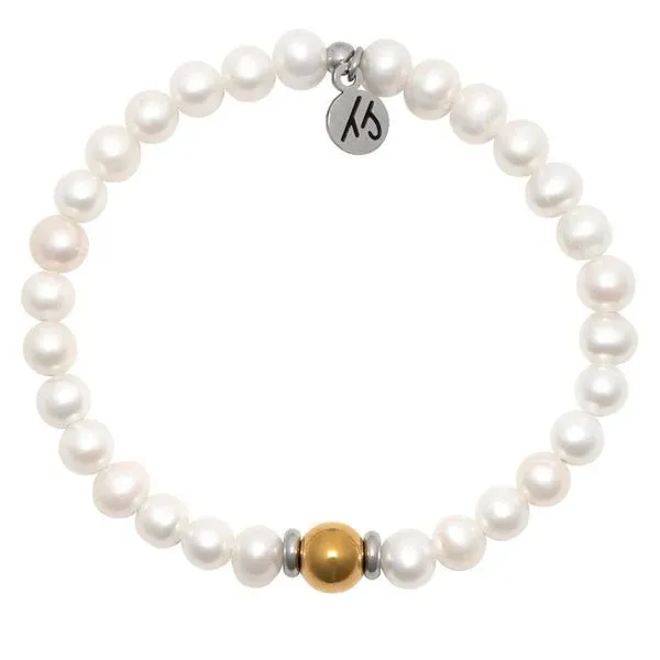 The Cape Bracelet- Pearl with Gold Ball Blocher Jewelers Ellwood City, PA