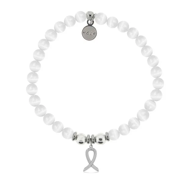 TJZ H.E.L.P Cancer Ribbon Charm with White Cats Eye Charity Bracelet Blocher Jewelers Ellwood City, PA
