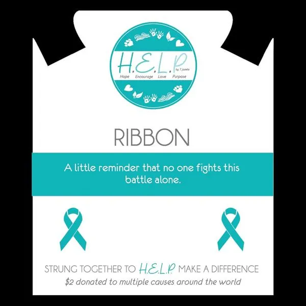 TJZ H.E.L.P Cancer Ribbon Charm with White Cats Eye Charity Bracelet Image 2 Blocher Jewelers Ellwood City, PA