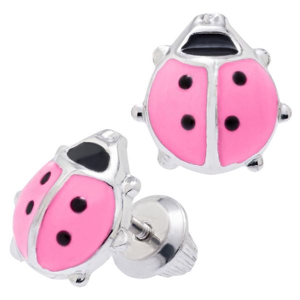 Children's Sterling Silver Childs Pink Ladybug Earrings Blocher Jewelers Ellwood City, PA