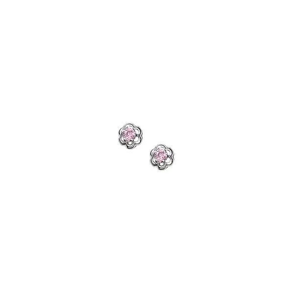 Sterling Silver Pink CZ Flower Stud Earrings Blocher Jewelers Ellwood City, PA