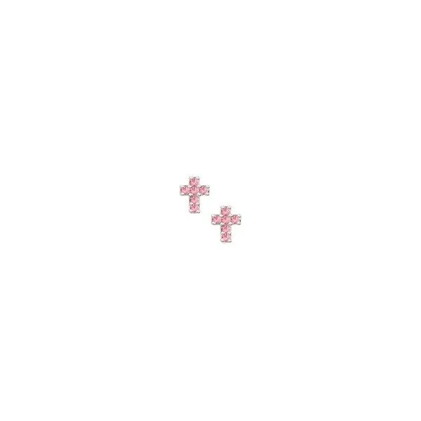 Sterling Silver Cross Earrings with Pink CZ Blocher Jewelers Ellwood City, PA