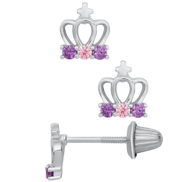 Sterling Silver Crown Earrings With Cz By Kiddie Kraft Blocher Jewelers Ellwood City, PA