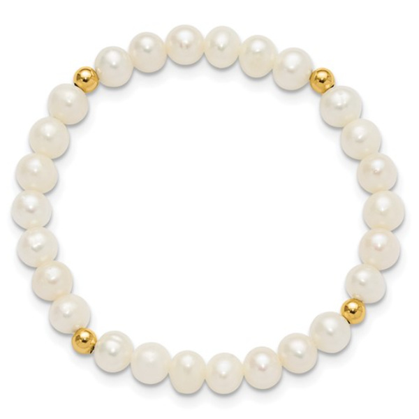 14K Madi K 4-5mm White Egg Shape Freshwater Pearl Beaded Stretch Bracelet Blocher Jewelers Ellwood City, PA