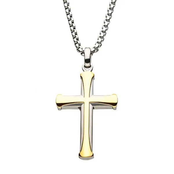 Gold Plated Apostle Cross Pendant with Chain Blocher Jewelers Ellwood City, PA