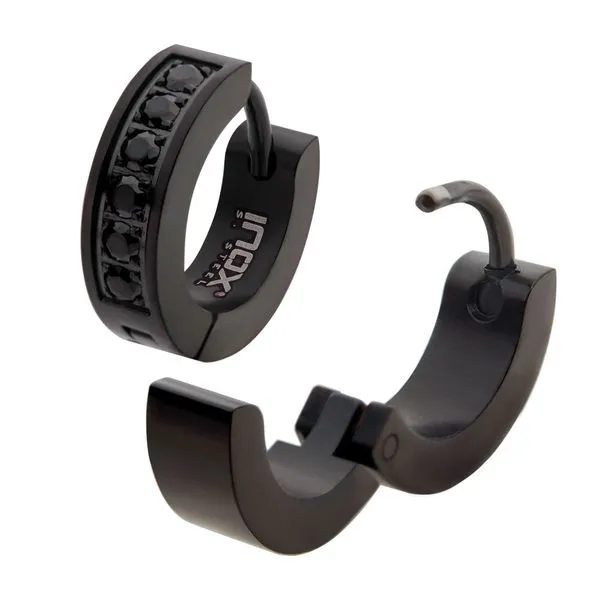 Black IP with Prong Set Round Black CZ Huggie Earrings Blocher Jewelers Ellwood City, PA