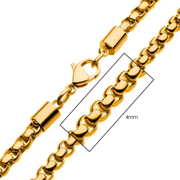 4mm 18K Gold IP Bold Box Chain Necklace 24